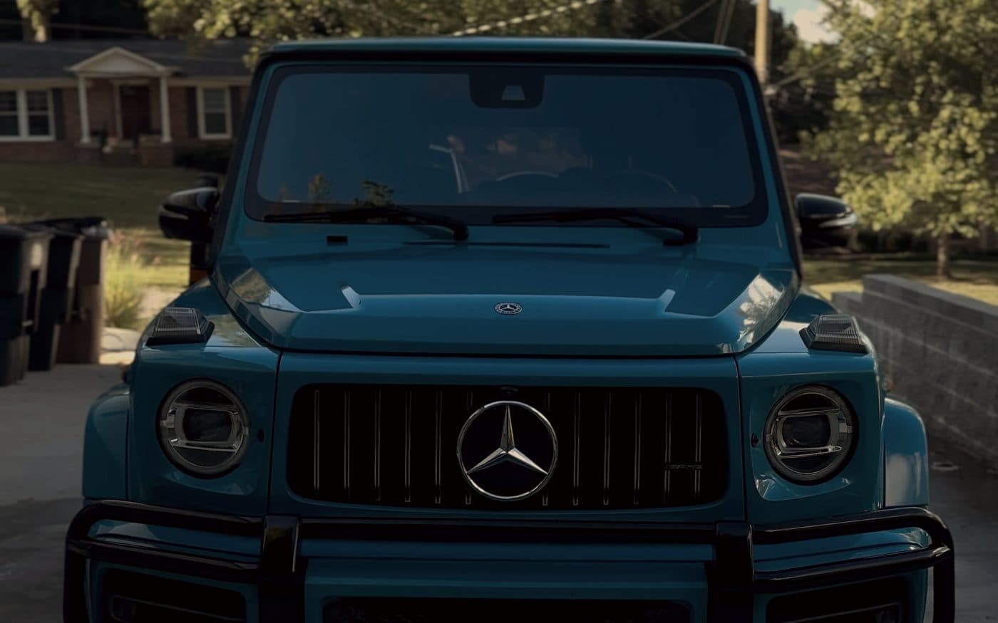 Front end and grille of a china blue Mercedes G63